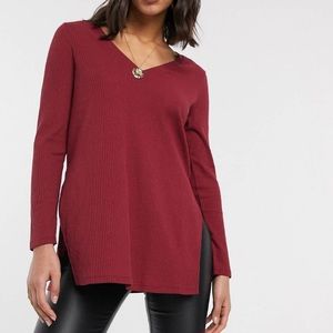 Asos Ribbed Long Sleeve Shirt with Side Slits